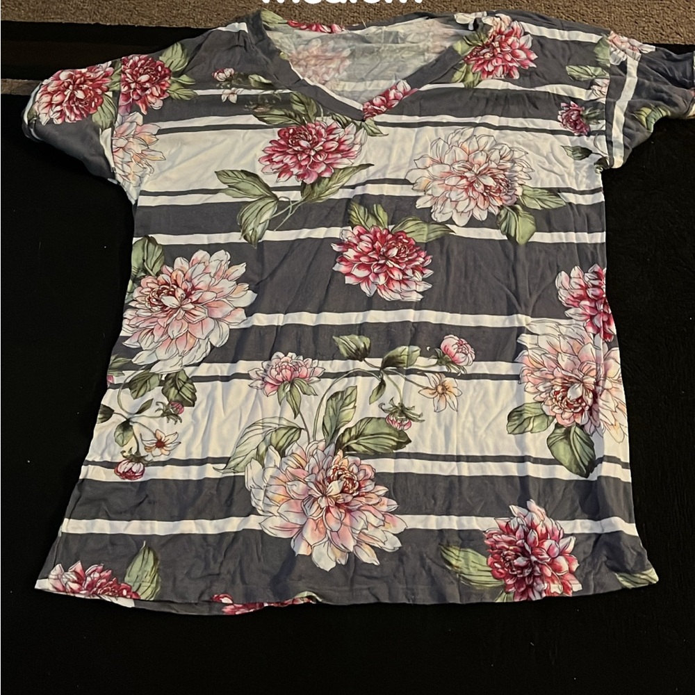 Floral Striped V-Neck Top